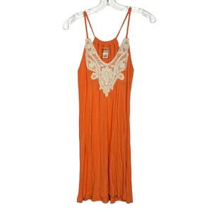 Y2K Mudd Crochet Orange Cream Sleeveless Racerback V-Neck Summer Dress Sz Medium